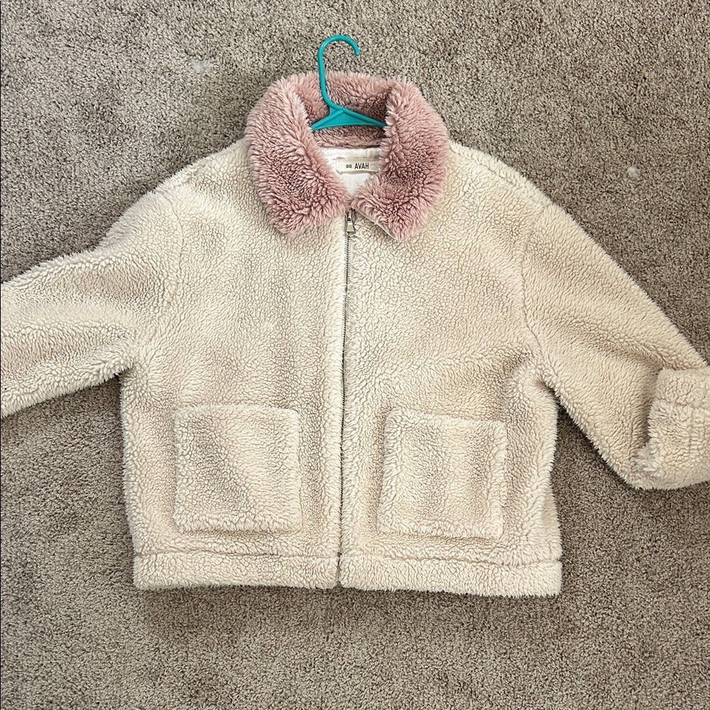 Women’s pink and cream fuzzy jacket